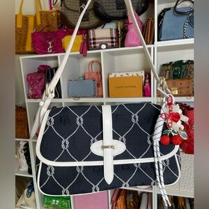 Dooney & Bourke Nautical Rope Navy Canvas & White Leather Monogram Shoulder Bag